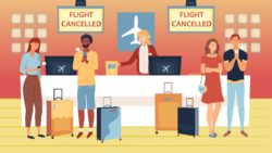 Drawing of upset passengers regarding the class action lawsuit filed against Canadian airlines that refuse to refund passengers plane tickets amid COVID-19