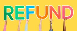 Hands holding up letters to the word refund regarding the second class action lawsuit filed against Canadian airlines in an effort to get passengers who had to cancel their travel plans refunds