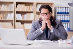 Worker sneezing regarding lawyers getting sick with COVID-19 in London 
