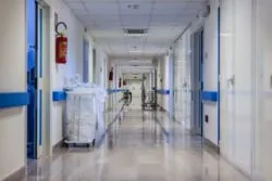 Empty hospital hallway during COVID-19 pandemic