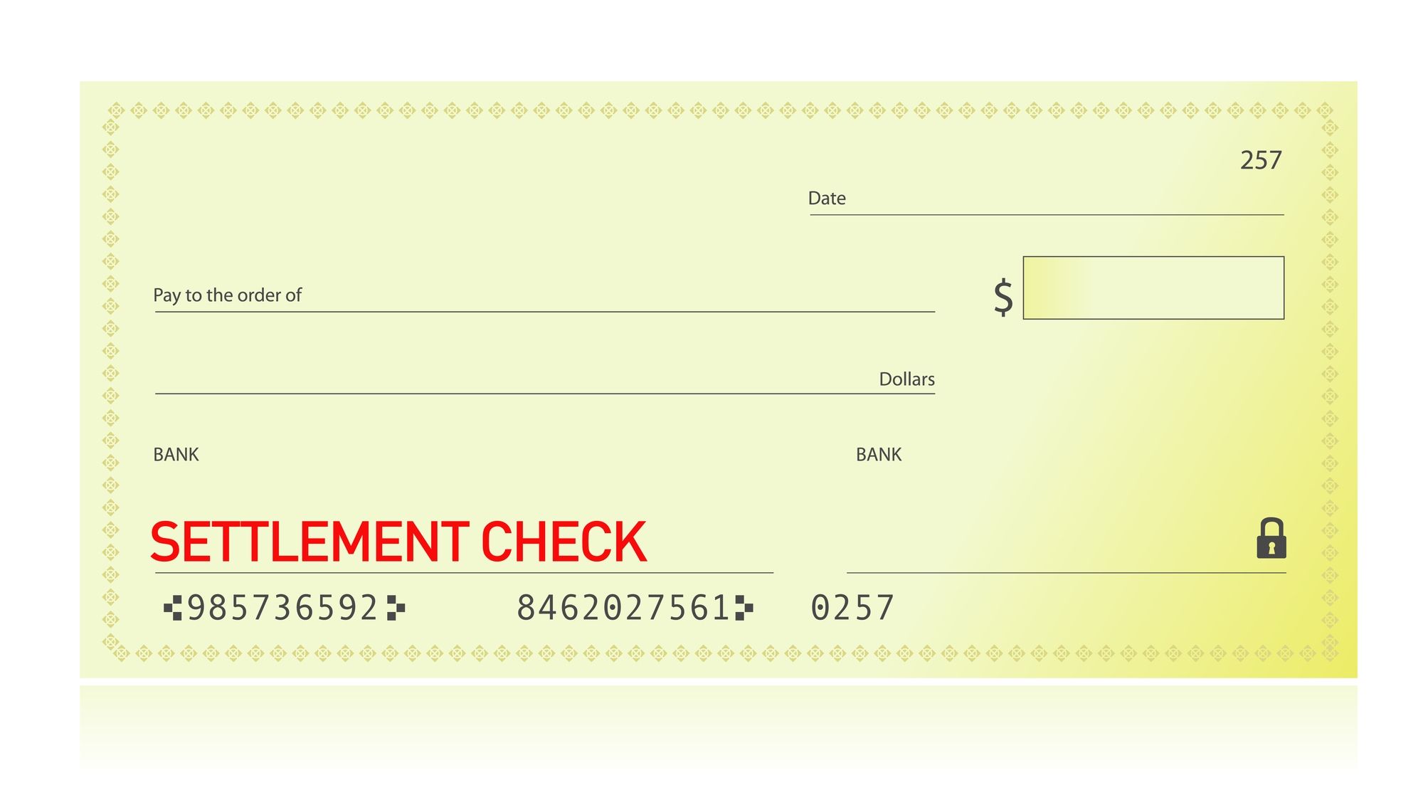 A blank settlement check regarding the Sixties Scoop survivors settlement checks being delayed 
