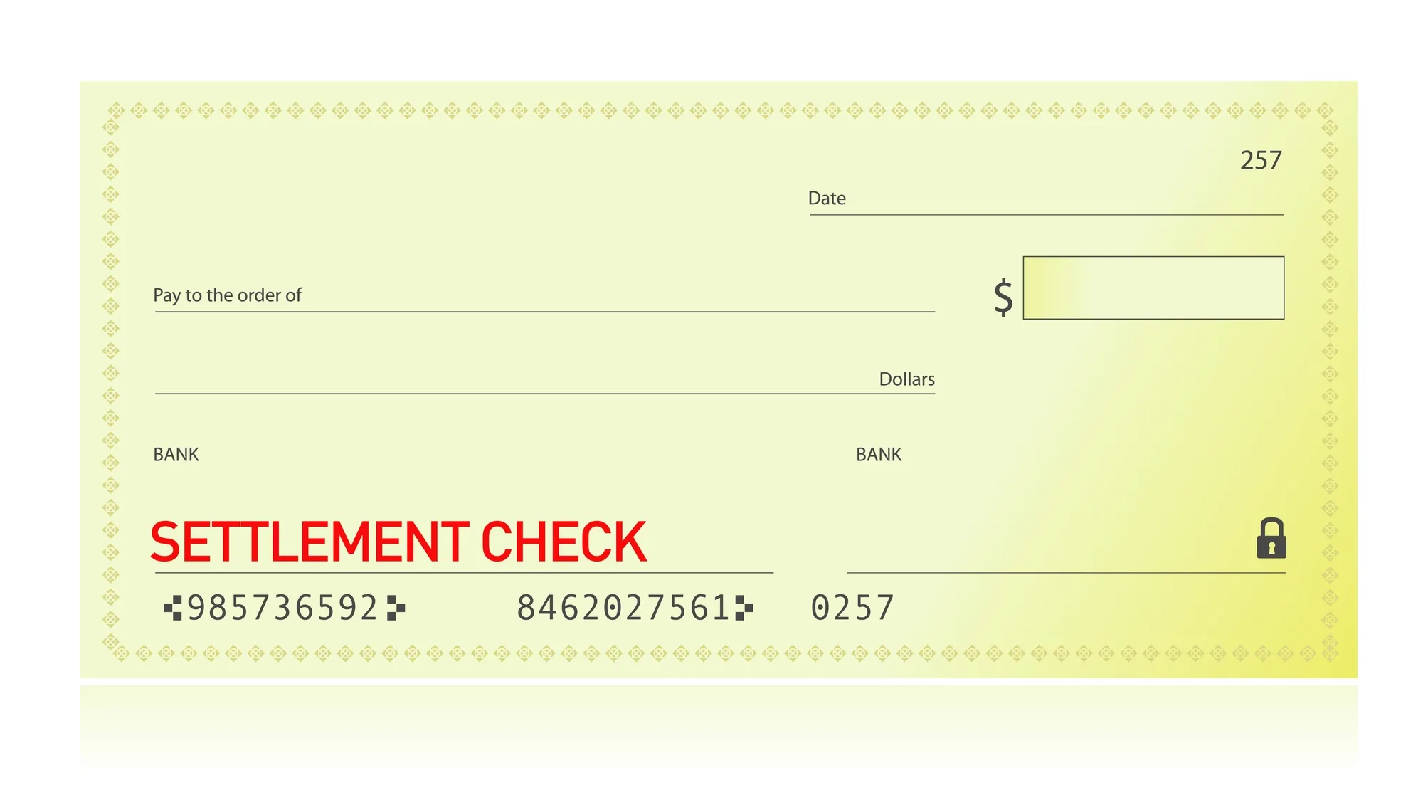 A blank settlement check regarding the Sixties Scoop survivors settlement checks being delayed 