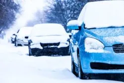 Cars driving in the snow