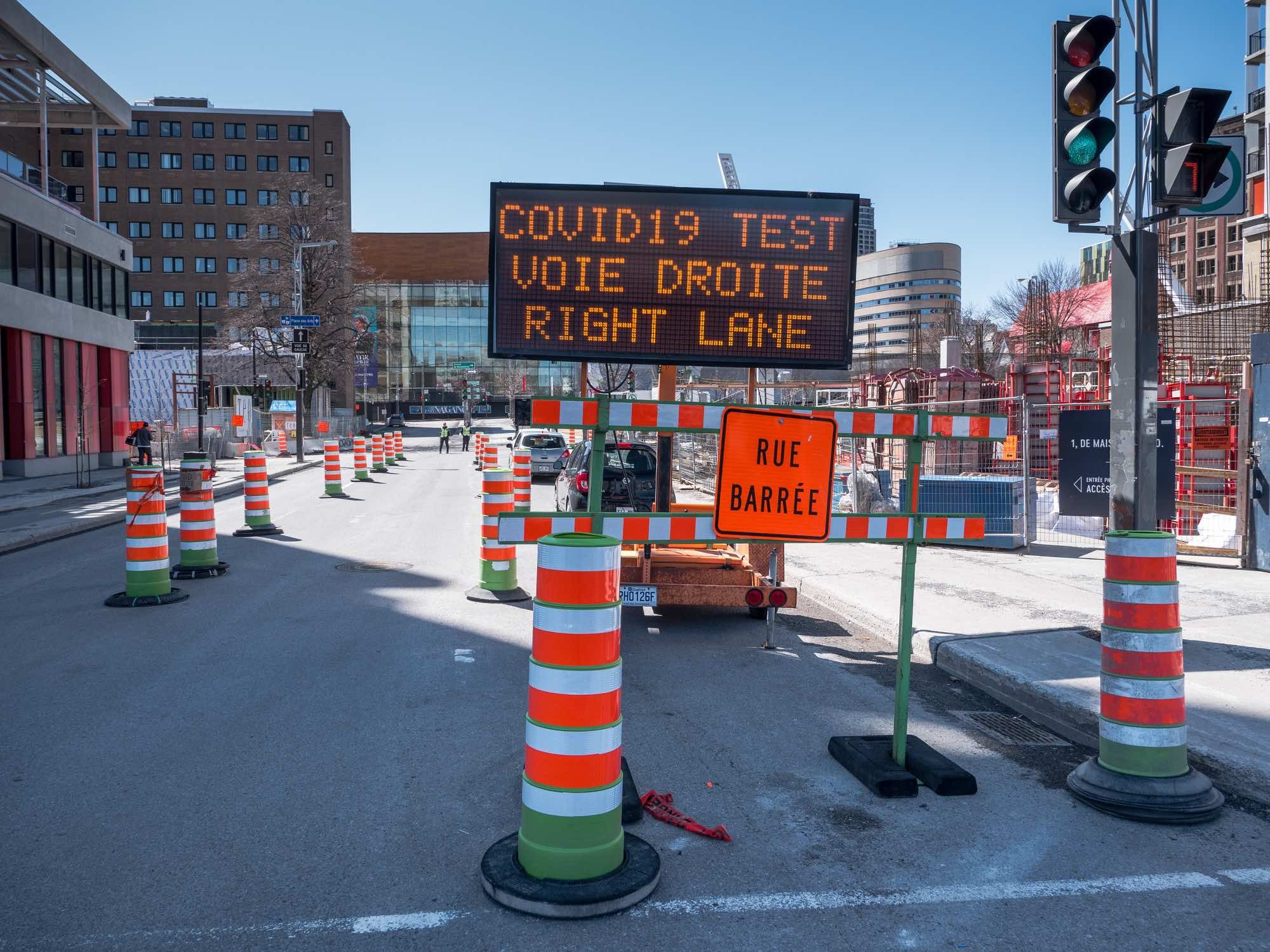 road sign covid-19 test amid a force majeure pandemic