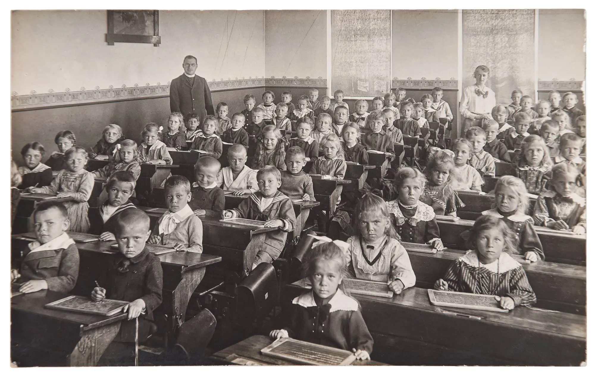 Black and white photo of Aboriginal school children in residential school