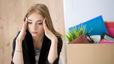 woman upset after being fired