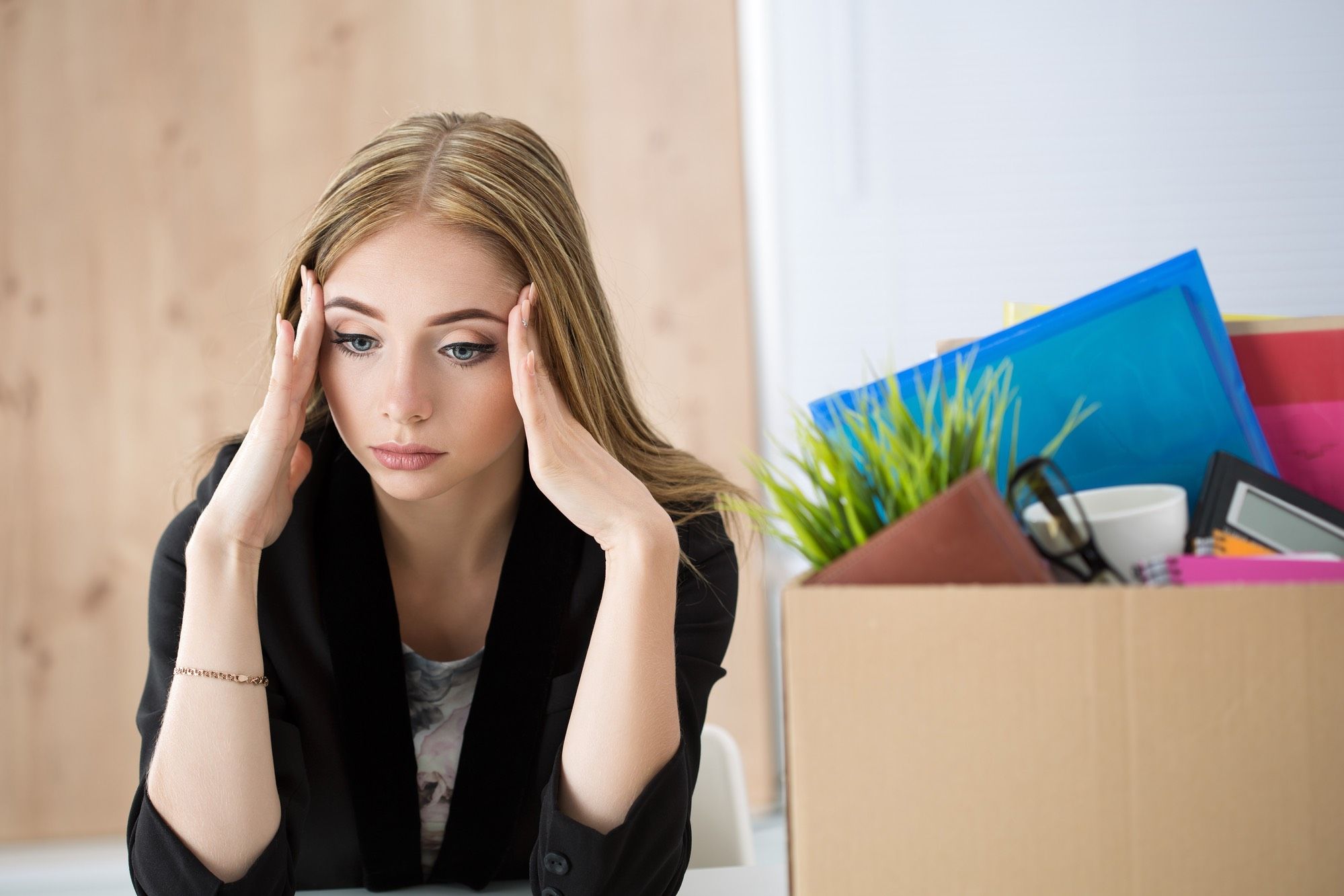woman upset after being fired