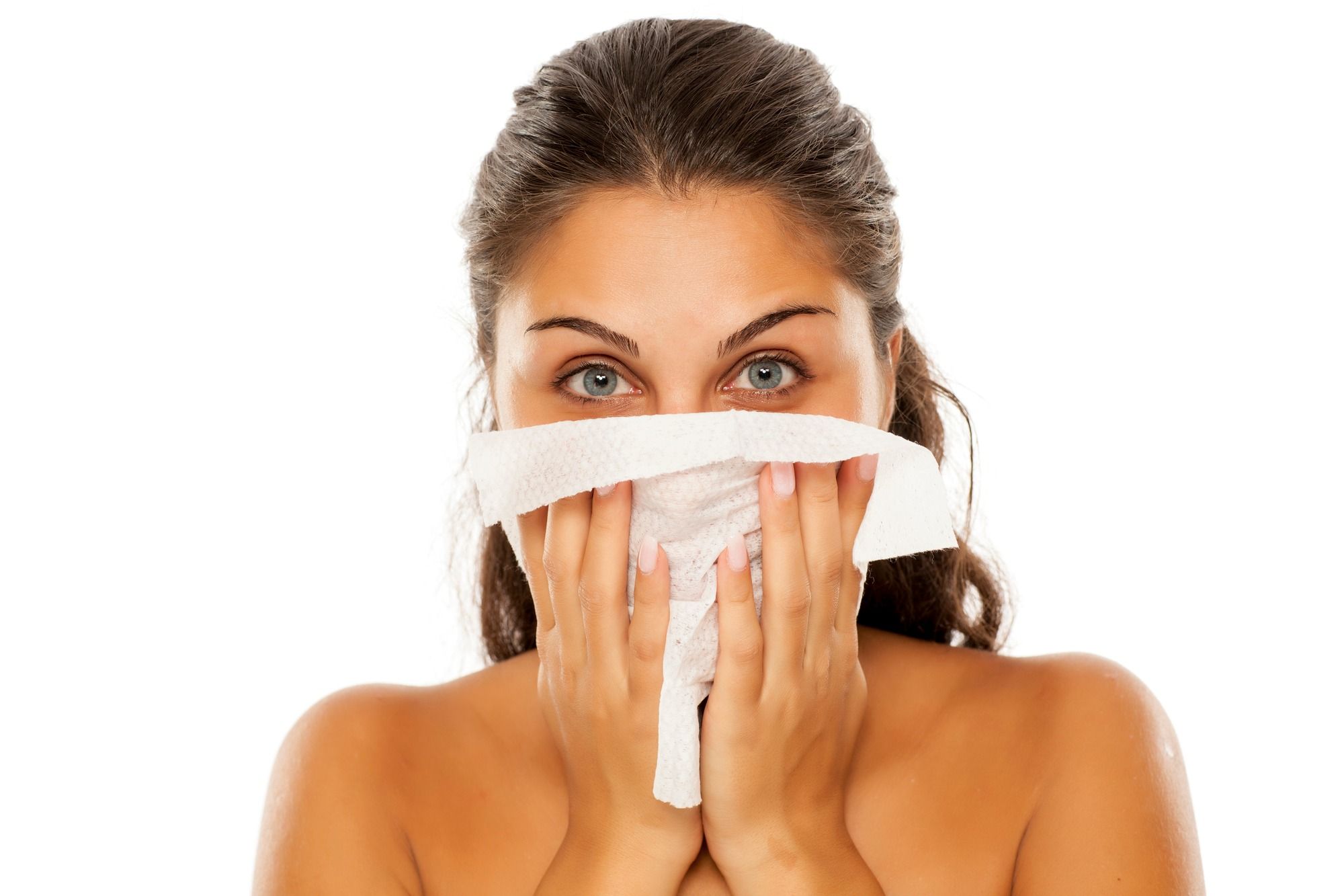Person wiping face regarding the bacterial contaminated Cottonelle wipes