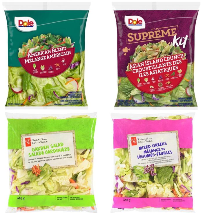 Recalled Dole and President's Choice prepared salad packs