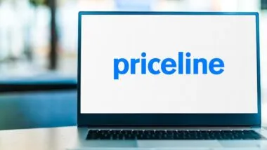 Laptop computer displaying logo of Priceline.com