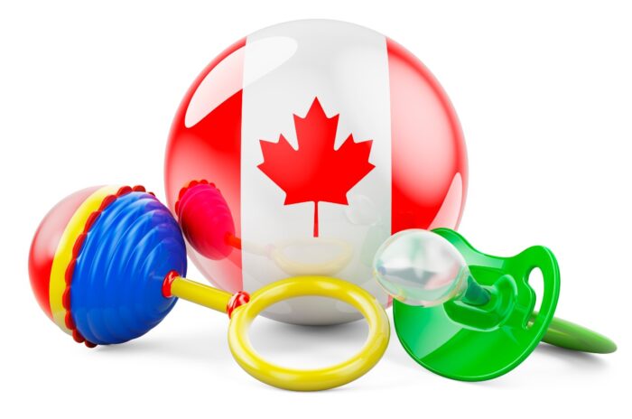 Baby pacifier and baby rattle with Canadian flag