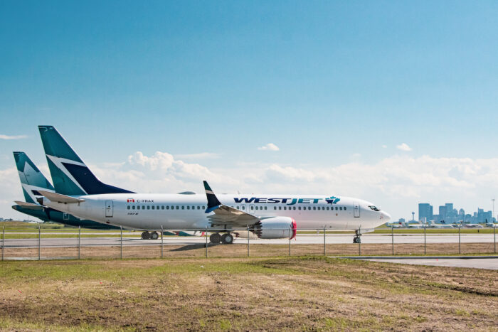 WestJet Boeing 737 MAX Aircraft grounded at Calgary International Airport.