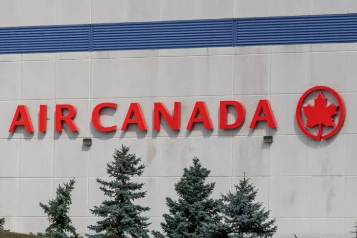 Full Air Canada logo on the side their cargo facility at Toronto Pearson Intl. Airport.