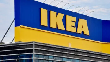 Sign of Ikea in front of the store.
