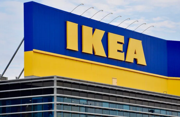 Sign of Ikea in front of the store.