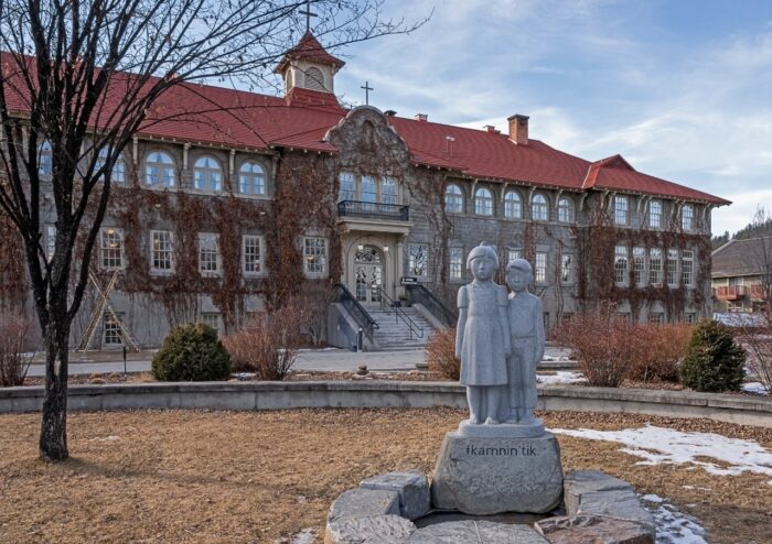 Exterior view of the Saint Eugene Mission school, formally an aboriginal residential school, now a hotel on the Ktunaxa Nation