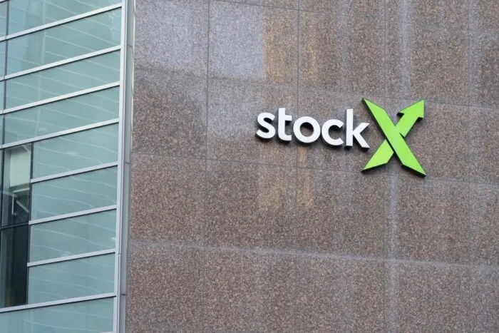 StockX sign on its headquarters office building in Detroit, Michigan, USA.
