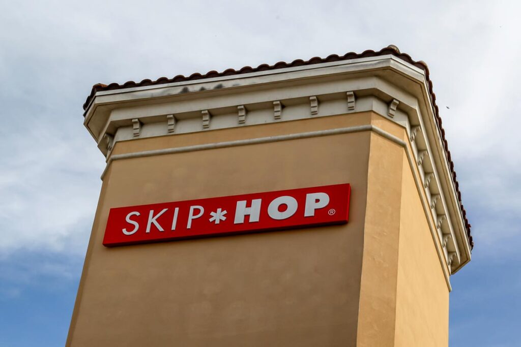 Close up of Skip Hop signage.