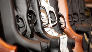 Close up of a gun arsenal.