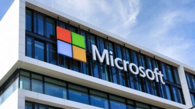 Microsoft logo at the company office building