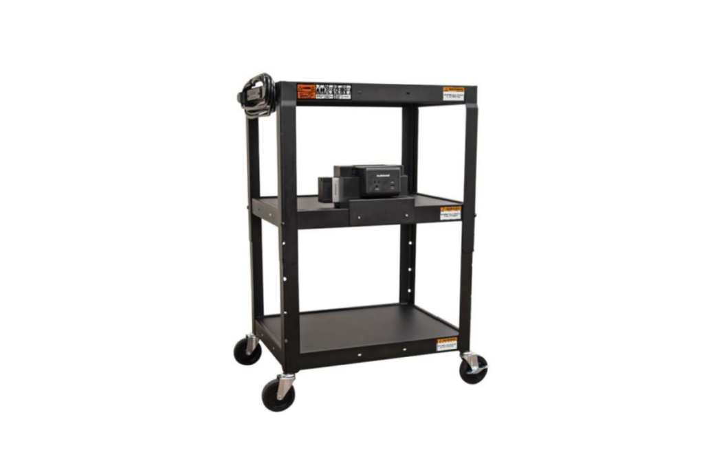 Audiovisual black metal cart with two trays