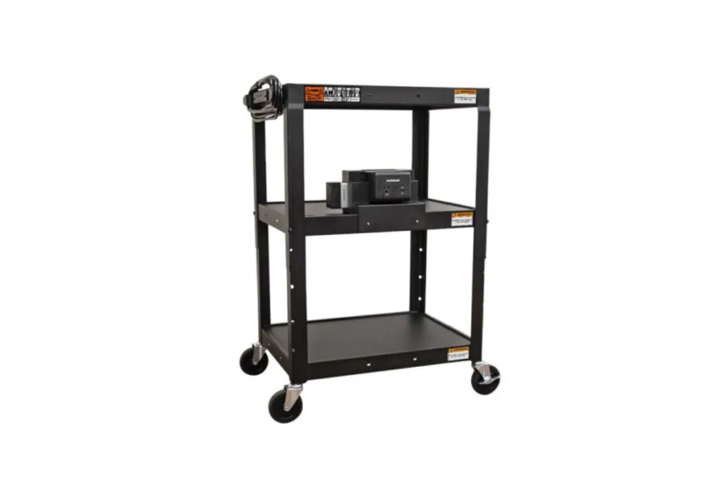 Audiovisual black metal cart with two trays