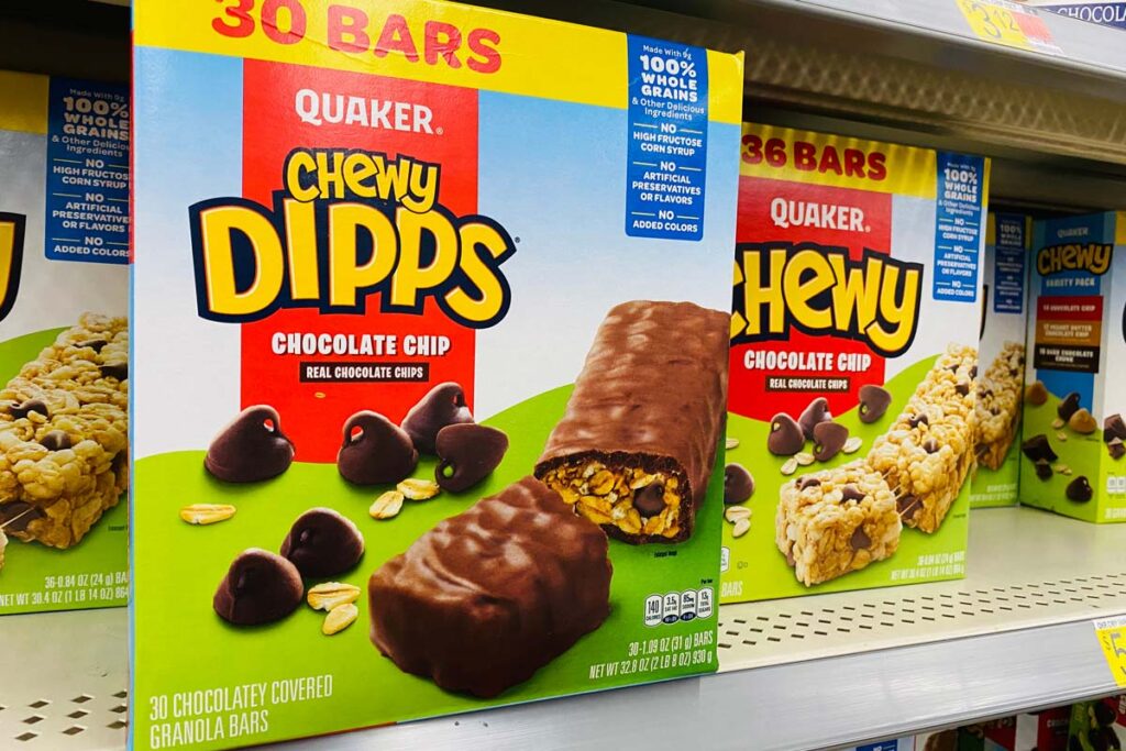 Quaker Dipps on a supermarket shelf, representing the Quaker class action.