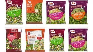 Product photos of salad kits by Dole, representing the Dole salad recall.