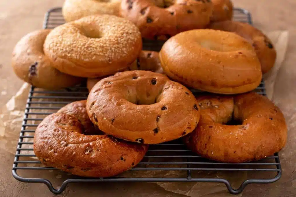 Close up of various bagels, representing the bagel recall.