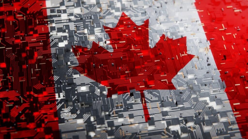 echnology background with national flag of Canada.